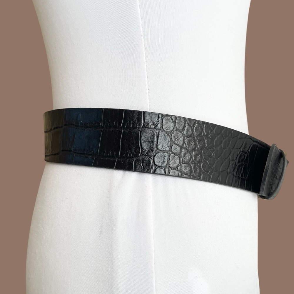 Italian Leather Black Croc-Embossed Wide Waist Oversized Belt Maximalist XS - Picture 4 of 14